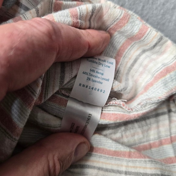 Marine Layer Mens L Short Sleeve Button Down Shirt Striped Red Blue White Hemp - Picture 5 of 8